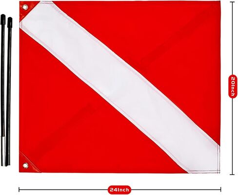 20 x 24 Inch Dive Flag with Removable Stiffening Pole for Scuba Diving Freediving Spearfishing, Red and White Diving Flags US Legal Size Diver Down Boat Flag (Dive Flag) in Kuwait