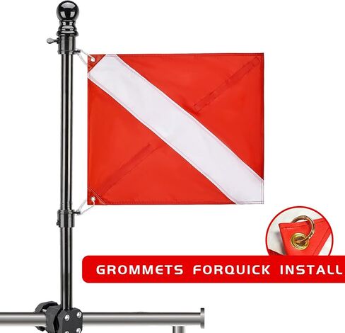 20 x 24 Inch Dive Flag with Removable Stiffening Pole for Scuba Diving Freediving Spearfishing, Red and White Diving Flags US Legal Size Diver Down Boat Flag (Dive Flag) in Kuwait