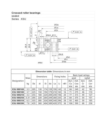 1PCS Cross Roller Bearing XSU080168 130 * 205 25.4MM Rotary Disk Joint in Kuwait