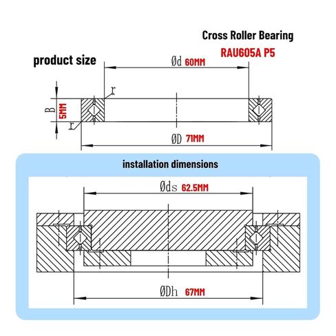 1 قطعة الدقة رقيقة عبرت أسطواني RAU605A P5 60X71X5MM سمك 5 مللي متر تحمل روبوت الذراع المشترك المخفض تحمل in Kuwait