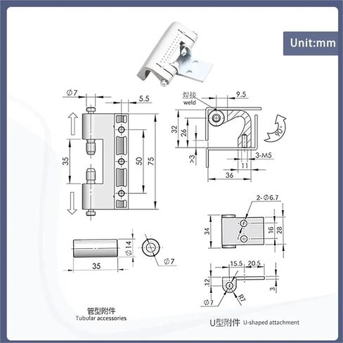 Zinc Alloy Hinges are Detachable and Weldable for Industrial Machinery Equipment Cabinet Doors 1Pcs in Saudi Arabia