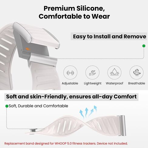 mimo Upgrade Durable Premium Silicone Sport Band for Whoop 5.0 Strap Men Women, Adjustable Waterproof Replacement Strap, Wristbands Straps for Whoop 5.0 Silicone Bands- Not Compatible with Gen 4 in Kuwait
