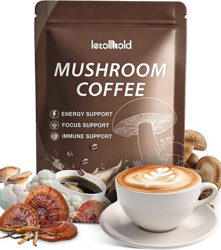 Mushroom Coffee, 6-in-1 Adaptogenic Instant Mushroom Coffee with Cordyceps, Reishi, King Trumpet, Shiitake, Turkey Tail & Lion’s Mane for Energy, Digestion & Immunity Support | 30 Servings in Kuwait