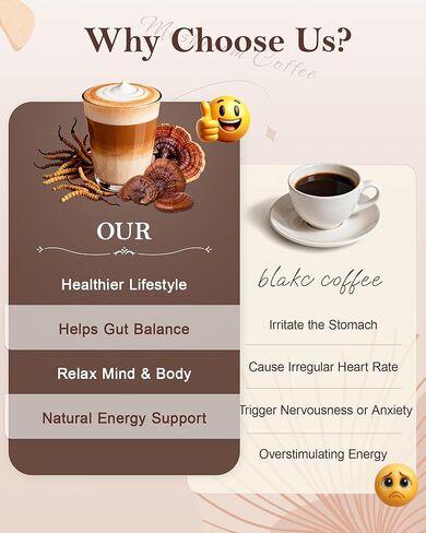 Mushroom Coffee, 6-in-1 Adaptogenic Instant Mushroom Coffee with Cordyceps, Reishi, King Trumpet, Shiitake, Turkey Tail & Lion’s Mane for Energy, Digestion & Immunity Support | 30 Servings in Kuwait