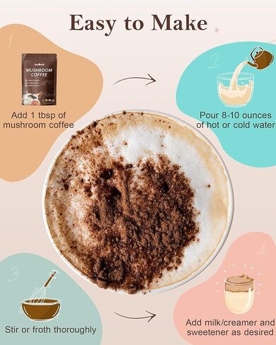 Mushroom Coffee, 6-in-1 Adaptogenic Instant Mushroom Coffee with Cordyceps, Reishi, King Trumpet, Shiitake, Turkey Tail & Lion’s Mane for Energy, Digestion & Immunity Support | 30 Servings in Kuwait