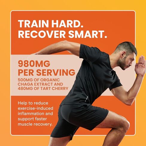 علكة الفطر لاستعادة العضلات من شارلوت للبالغين - مكمل تشاجا وتارت الكرز لاستعادة العضلات والتعب - نباتي، كوشير، غير معدّل وراثيًا (نكهة الكرز الداكن، 30 حصة) in Kuwait