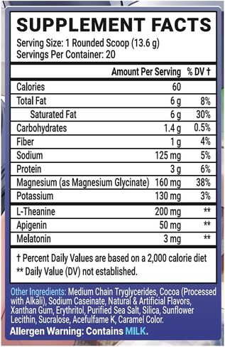 Gamer Supps AFK+® (مع الميلاتونين): Lily's Lullaby Hot Cocoa من Shylily - 20 حصة - مكمل دعم النوم الذي يركز على المغنيسيوم الصديق للكيتو، Apigenin، خالي من السكر in Kuwait