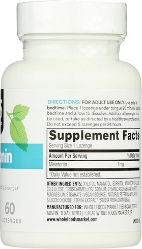 365 by Whole Foods Market, Melatonin Lozenges 1mg, Peppermint Flavor, 60 Count in Saudi Arabia
