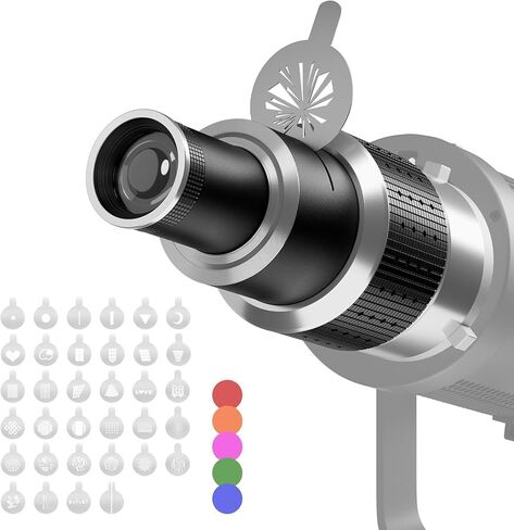Soonpho Bowens Mount Projector Attachment,Spotlight Conical Optical Snoot Photography kit for Photography Studio Lighting Accessory with 5 Color Filters & 34 Gobos for Godox Neewer LED Video Light in Saudi Arabia