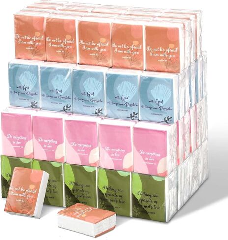 TaoBary 120 Pack Christian Travel Pocket Tissues 3 Ply Bible Verse Inspirational Gifts Cna Week Gift Bulk Facial Tissues Individual Pack with Motivational Quotes for Wedding Church in Kuwait