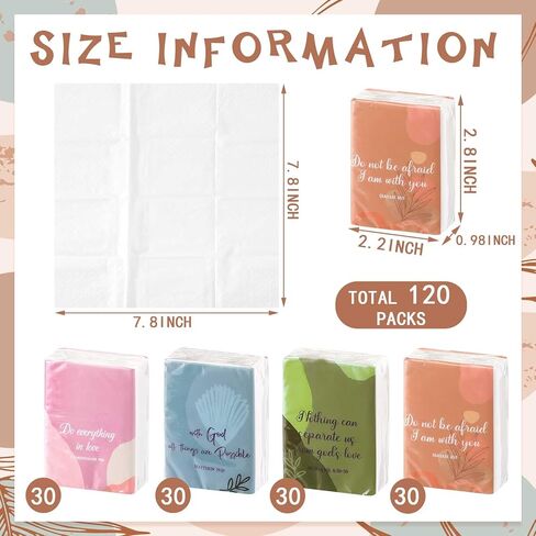 TaoBary 120 Pack Christian Travel Pocket Tissues 3 Ply Bible Verse Inspirational Gifts Cna Week Gift Bulk Facial Tissues Individual Pack with Motivational Quotes for Wedding Church in Kuwait