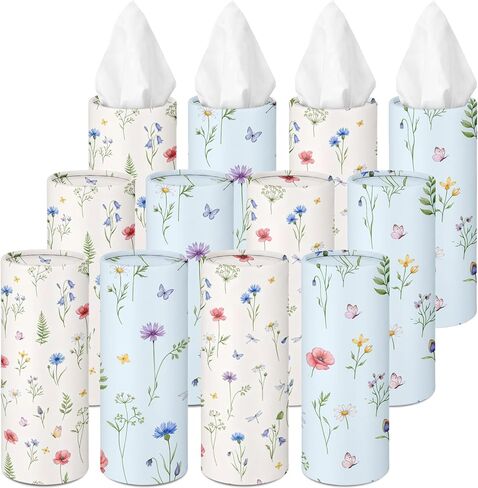 Arttown Car Tissue Holder for Cup Holder,Facial Tissues Bulk 3-Ply,Refillable Pink Flowers Cylinder Tissue Boxes,Fit Car Home Office School,12 Pack (600 Sheets Total,50 Sheets Each) in Kuwait