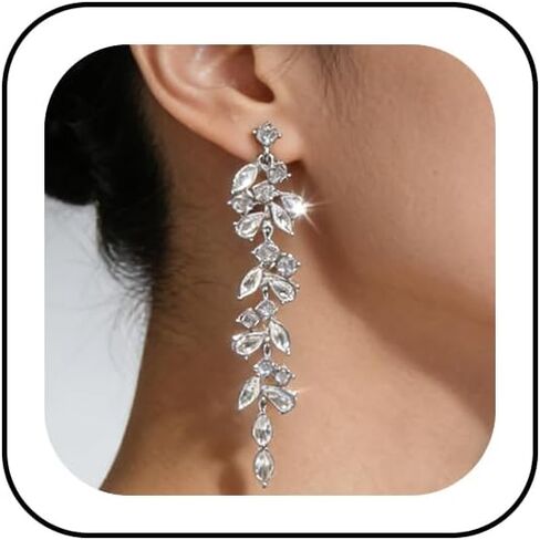 Shiny Silver Cubic Zirconia Tassel Earrings for Women, Sparkling Rhinestone Wedding Bridal Bridesmaid Drop Dangle Earrings Fancy Preppy Aesthetic Jewelry in Saudi Arabia