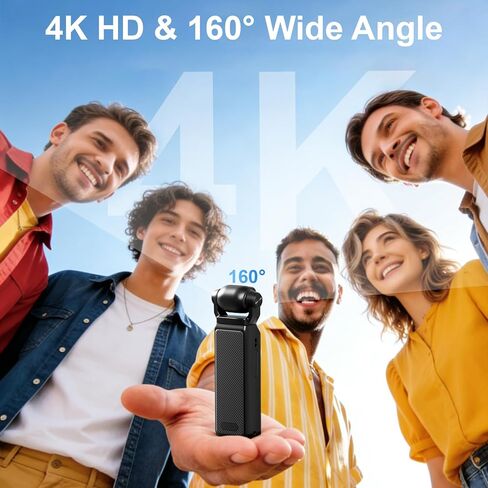 4K Vlogging Camera, Action Camera with Image Stabilization, Pocket Body Cam with APP Control, Handheld POV Cameras for Outdoor Sport, Travel(64GB Card) in Kuwait