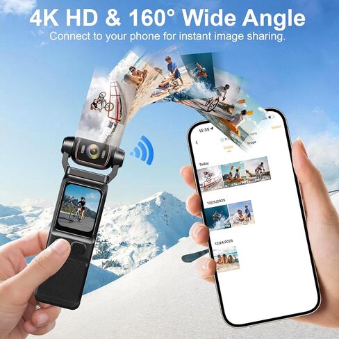 4K Vlogging Camera, Action Camera with Image Stabilization, Pocket Body Cam with APP Control, Handheld POV Cameras for Outdoor Sport, Travel(64GB Card) in Kuwait