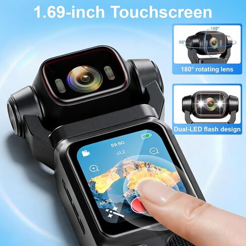 4K Vlogging Camera, Action Camera with Image Stabilization, Pocket Body Cam with APP Control, Handheld POV Cameras for Outdoor Sport, Travel(64GB Card) in Kuwait