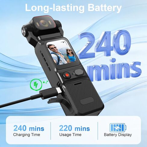 4K Vlogging Camera, Action Camera with Image Stabilization, Pocket Body Cam with APP Control, Handheld POV Cameras for Outdoor Sport, Travel(64GB Card) in Kuwait