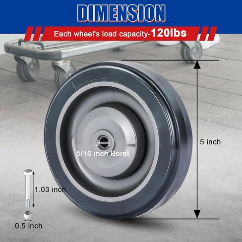 NYXOVA 4 Pack Shopping Cart Replacement Wheels Kit, 5" TPU Silent Supermarket Casters with Double Ball Bearings, Durable Replacement for Grocery Carts in Saudi Arabia