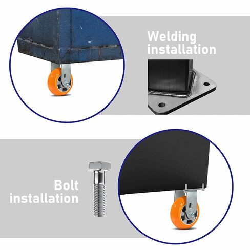 عجلات 5 بوصة (عرض 2 بوصة)، مداس من البولي يوريثين المتوج من الألومنيوم المقاوم للصدأ والتآكل، مجموعة عجلات شديدة التحمل مكونة من 4 قطع بسعة 4000 رطل (2 فرامل و2 صلب) in Kuwait