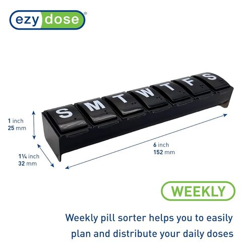 EZY DOSE Weekly (7-Day) Pill Organizer, Medicine Planner with Large Compartments for Easy Pill Removal, BPA-Free Vitamin Box, Travel-Friendly Pill Case, Durable & Portable, Black in Saudi Arabia