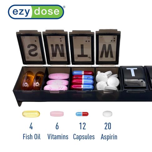 EZY DOSE Weekly (7-Day) Pill Organizer, Medicine Planner with Large Compartments for Easy Pill Removal, BPA-Free Vitamin Box, Travel-Friendly Pill Case, Durable & Portable, Black in Saudi Arabia