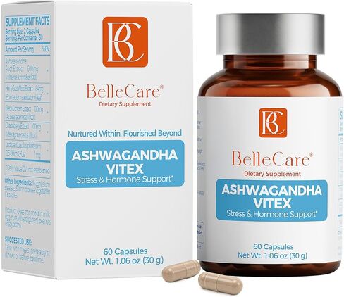 بيليكير ​​اشواغاندا 600 ملغ مع البروبيوتيك وفيتكس | Cortisol Reducer, Hormone Balance for Women, Menopause Supplement for Stress, Hot Flashes, Night Sweats, Mood & Sleep Support,60 Count in Saudi Arabia