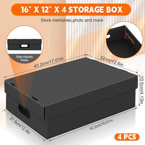 صندوق تخزين الصور AOBOPLE مكون من قطعتين، صندوق تذكار مقاس 40.64 سم × 30.48 سم × 10.16 سم مع فتحات للمقبض، صندوق تخزين واقٍ للصور والصور والمستندات والأعمال الفنية والأعمال اليدوية والهدايا التذكارية، منظم المنزل والمكتب in Kuwait
