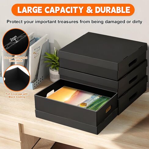 صندوق تخزين الصور AOBOPLE مكون من قطعتين، صندوق تذكار مقاس 40.64 سم × 30.48 سم × 10.16 سم مع فتحات للمقبض، صندوق تخزين واقٍ للصور والصور والمستندات والأعمال الفنية والأعمال اليدوية والهدايا التذكارية، منظم المنزل والمكتب in Kuwait