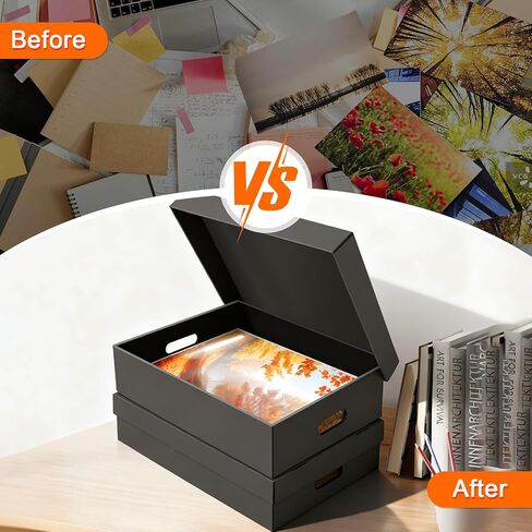 صندوق تخزين الصور AOBOPLE مكون من قطعتين، صندوق تذكار مقاس 40.64 سم × 30.48 سم × 10.16 سم مع فتحات للمقبض، صندوق تخزين واقٍ للصور والصور والمستندات والأعمال الفنية والأعمال اليدوية والهدايا التذكارية، منظم المنزل والمكتب in Kuwait