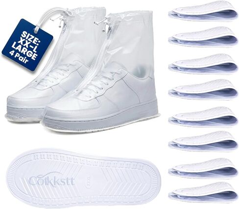 8 Pack Reusuable Waterproof Shoe Covers for Rain, Non-Slip Galoshes Overshoes for Women and Men, Durable Waterproof Rain Shoes Cover for Mud, Cycling, and Outdoor Travel (Clear, XX-Large) in Kuwait