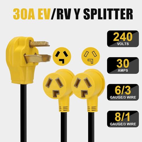 مجفف Y Splitter، موزع Nema 10-30 المدرج في قائمة ETL&UL NEMA 10-30P إلى (2) وعاء NEMA 10-30R للمركبات الكهربائية، وشحن المستوى 2 للمركبات الكهربائية in Kuwait