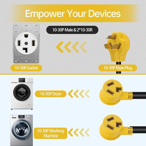 مجفف Y Splitter، موزع Nema 10-30 المدرج في قائمة ETL&UL NEMA 10-30P إلى (2) وعاء NEMA 10-30R للمركبات الكهربائية، وشحن المستوى 2 للمركبات الكهربائية in Kuwait