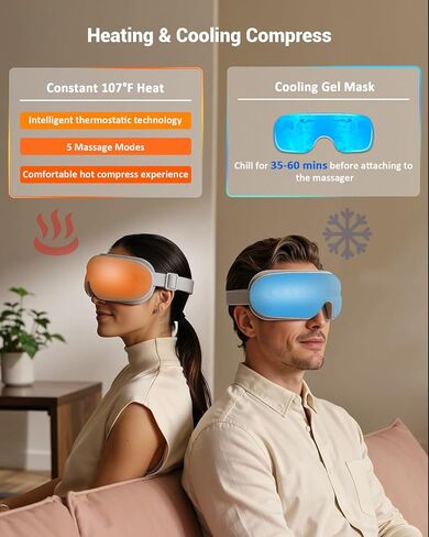 Eye Massager with Heat and Cooling, 5 Massage Modes for Eye Dry Fatigure and Migraines Relief, Lightweight Foldable for Office Home Travel Stress Relief, Mothers Day Birthday Gift for Mom Women (Grey) in Saudi Arabia