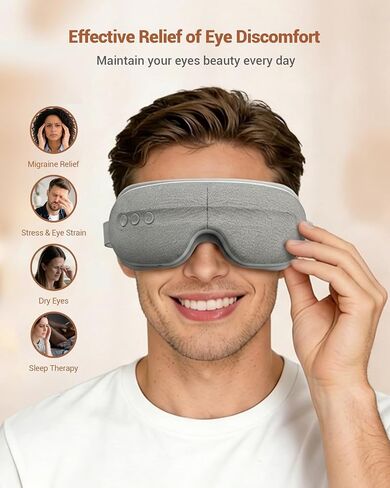 Eye Massager with Heat and Cooling, 5 Massage Modes for Eye Dry Fatigure and Migraines Relief, Lightweight Foldable for Office Home Travel Stress Relief, Mothers Day Birthday Gift for Mom Women (Grey) in Saudi Arabia