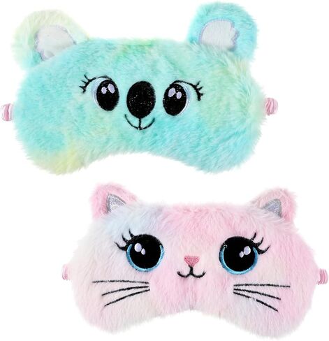 Sleep Mask Kids, 2 Pcs Cute Plush Cat Kids Eye Mask for Sleeping Soft Comfortable Colorful Night Eye Masks Funny Animal Blindfold Eye Cover for Women Home Travel Nap (Cat, Koala) in Saudi Arabia