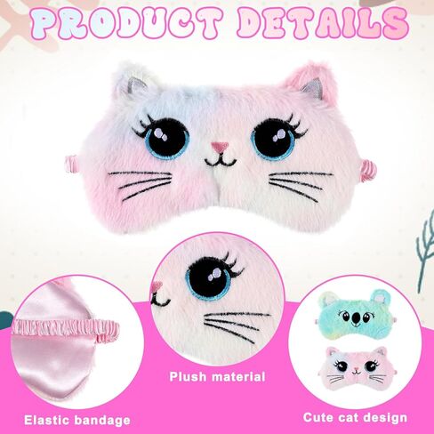 Sleep Mask Kids, 2 Pcs Cute Plush Cat Kids Eye Mask for Sleeping Soft Comfortable Colorful Night Eye Masks Funny Animal Blindfold Eye Cover for Women Home Travel Nap (Cat, Koala) in Saudi Arabia