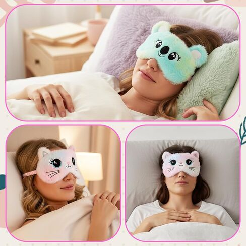 Sleep Mask Kids, 2 Pcs Cute Plush Cat Kids Eye Mask for Sleeping Soft Comfortable Colorful Night Eye Masks Funny Animal Blindfold Eye Cover for Women Home Travel Nap (Cat, Koala) in Saudi Arabia