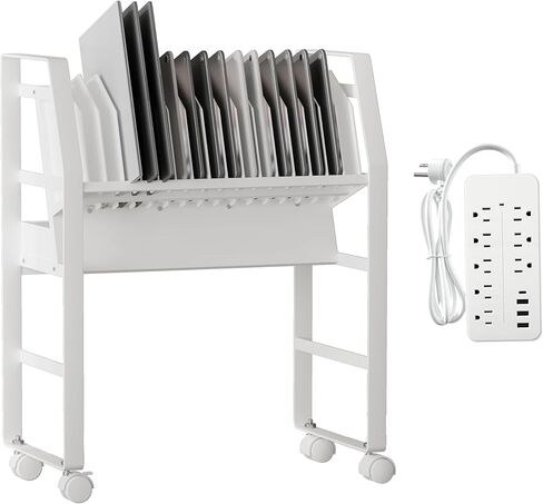 عربة Chromebook، عربة شحن Chromebook المحمولة لأجهزة iPad، عربة شحن الكمبيوتر المحمول، محطة شحن Chromebook للفصل الدراسي، متوافقة مع أي حجم شاشة، فواصل قابلة للإزالة in Kuwait