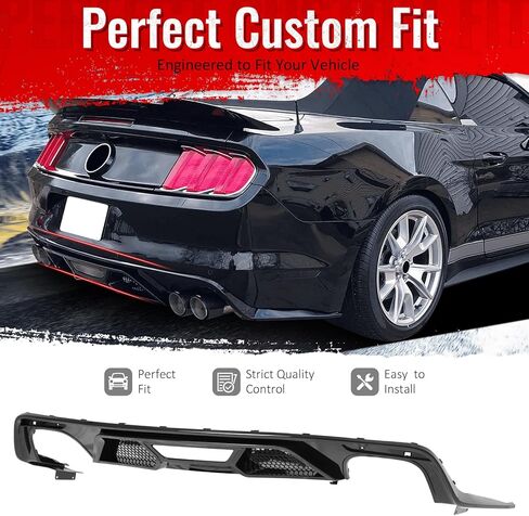 IKON MOTORSPORTS الشفة الخلفية الممتصة للصدمات، متوافقة مع 2015-2017 Ford Mustang GT V6 Convertible Coupe 2DR، GT500 Style Matte Black PP حقن خلفي سفلي سبويلر هوائي سد الذقن Valance Splitter 4PCS in Kuwait