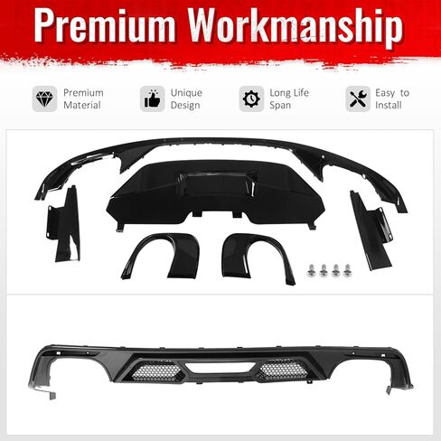 IKON MOTORSPORTS الشفة الخلفية الممتصة للصدمات، متوافقة مع 2015-2017 Ford Mustang GT V6 Convertible Coupe 2DR، GT500 Style Matte Black PP حقن خلفي سفلي سبويلر هوائي سد الذقن Valance Splitter 4PCS in Kuwait