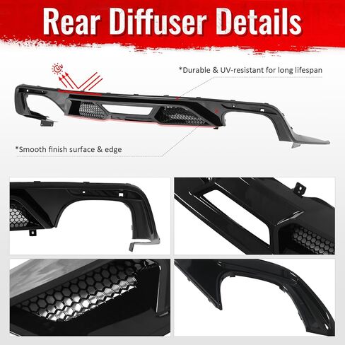 IKON MOTORSPORTS الشفة الخلفية الممتصة للصدمات، متوافقة مع 2015-2017 Ford Mustang GT V6 Convertible Coupe 2DR، GT500 Style Matte Black PP حقن خلفي سفلي سبويلر هوائي سد الذقن Valance Splitter 4PCS in Kuwait