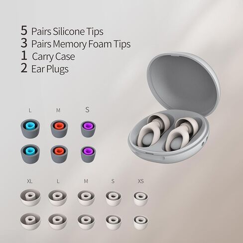 Ear Plugs for Sleeping,Reusable 25dB-29dB 2-in-1 Adjustable Noise Reduction Earplugs with 8 Sizes Food Grade Silicone Tips-Portable,Compact Design for Travel,Sleep,Meditation and Snoring-White in Saudi Arabia