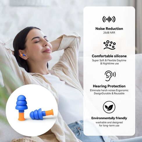 10 Pairs of Silicone Noise Cancelling earplugs for Work: Noise Cancelling 34dB - Hearing Protectors for Work and Home in Saudi Arabia