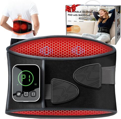 Graphene-Infused Cordless Heating Pad with Massager for Back, 5000mAh Rechargeable Portable Lower Back Massager with 3 Heat 3 Vibration with 20/30/40 mins Timer Options, Gifts for Women Men Mom Dad in Saudi Arabia