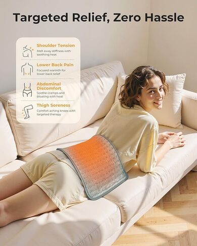 Electric Heating Pad for Back Pain and Period Cramps, Fast Heating Relief Shoulder, Muscle Aches, Arthritis Pain, 6 Heat Settings, 4 Timers, Moist & Dry Use, Machine Washable, 12"x 24" in Kuwait