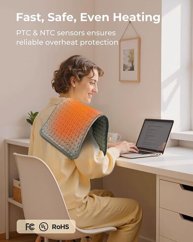 Electric Heating Pad for Back Pain and Period Cramps, Fast Heating Relief Shoulder, Muscle Aches, Arthritis Pain, 6 Heat Settings, 4 Timers, Moist & Dry Use, Machine Washable, 12"x 24" in Kuwait