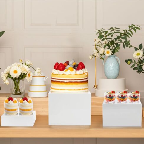 Hacaroa 6 Pcs Buffet Risers, Food Risers Dessert Cupcake Stand for Buffet Table, White Acrylic Cube Boxes for Party, Catering, Jewelry, Collectibles, Hollow Bottom, 6 Sizes (10", 9", 8", 7.5", 6.7", 6") in Saudi Arabia