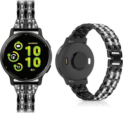 20 ملم معدن لامع متوافق مع Garmin Vivoactive 6 Watch Bands/5/3/3 Music/Venu Sq 2/Forerunner 55/165/245/645، سوار معصم معدني من حجر الراين للنساء والرجال in Kuwait