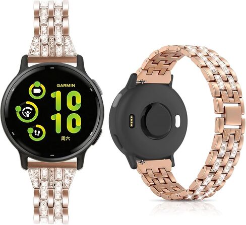 20 ملم معدن لامع متوافق مع Garmin Vivoactive 6 Watch Bands/5/3/3 Music/Venu Sq 2/Forerunner 55/165/245/645، سوار معصم معدني من حجر الراين للنساء والرجال in Saudi Arabia