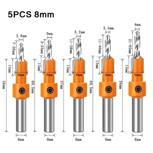 SHOKHI 8mm HSS Countersink Drill Bit Set Reamer Woodworking Chamfer Drill Counterbore Pliot Hole Cutter Screw Hole Drill in Saudi Arabia